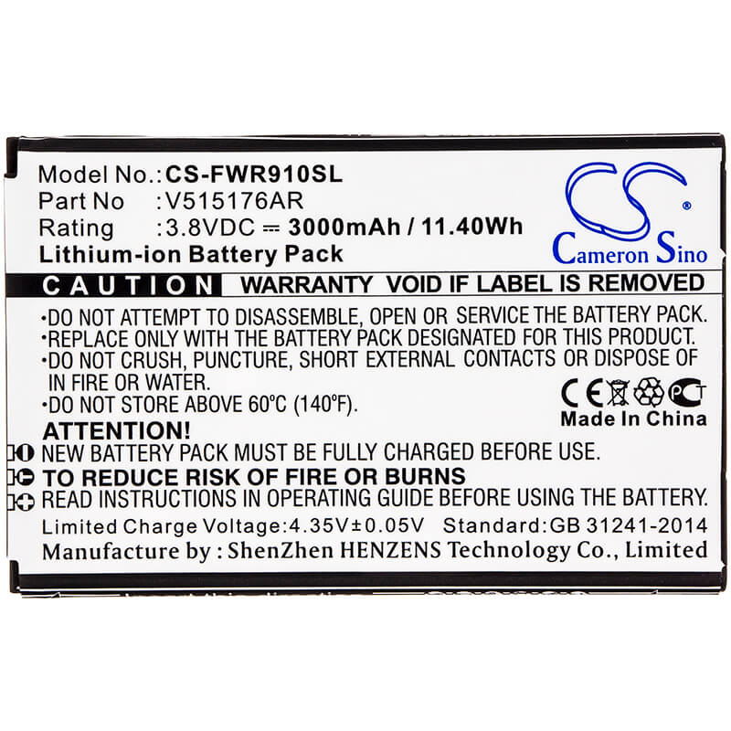 3.8V, 3000mAh, Li-ion Battery fits Franklin Wireless, R910, 11.4Wh