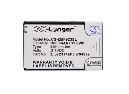 3.7V, 3000mAh, Li-Polymer Battery fits Zte, Mf923, Velocity, 11.1Wh
