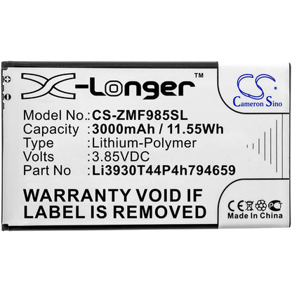 3.85V, 3000mAh, Li-Polymer Battery fits At&t, Velocity 2, 11.55Wh