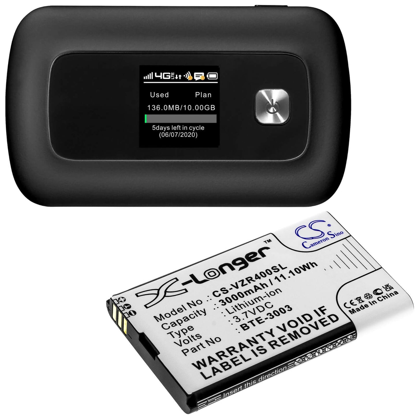 3.7V, 3000mAh, Li-ion Battery fits Orbic, Orb400lb, Rc400l, 11.1Wh