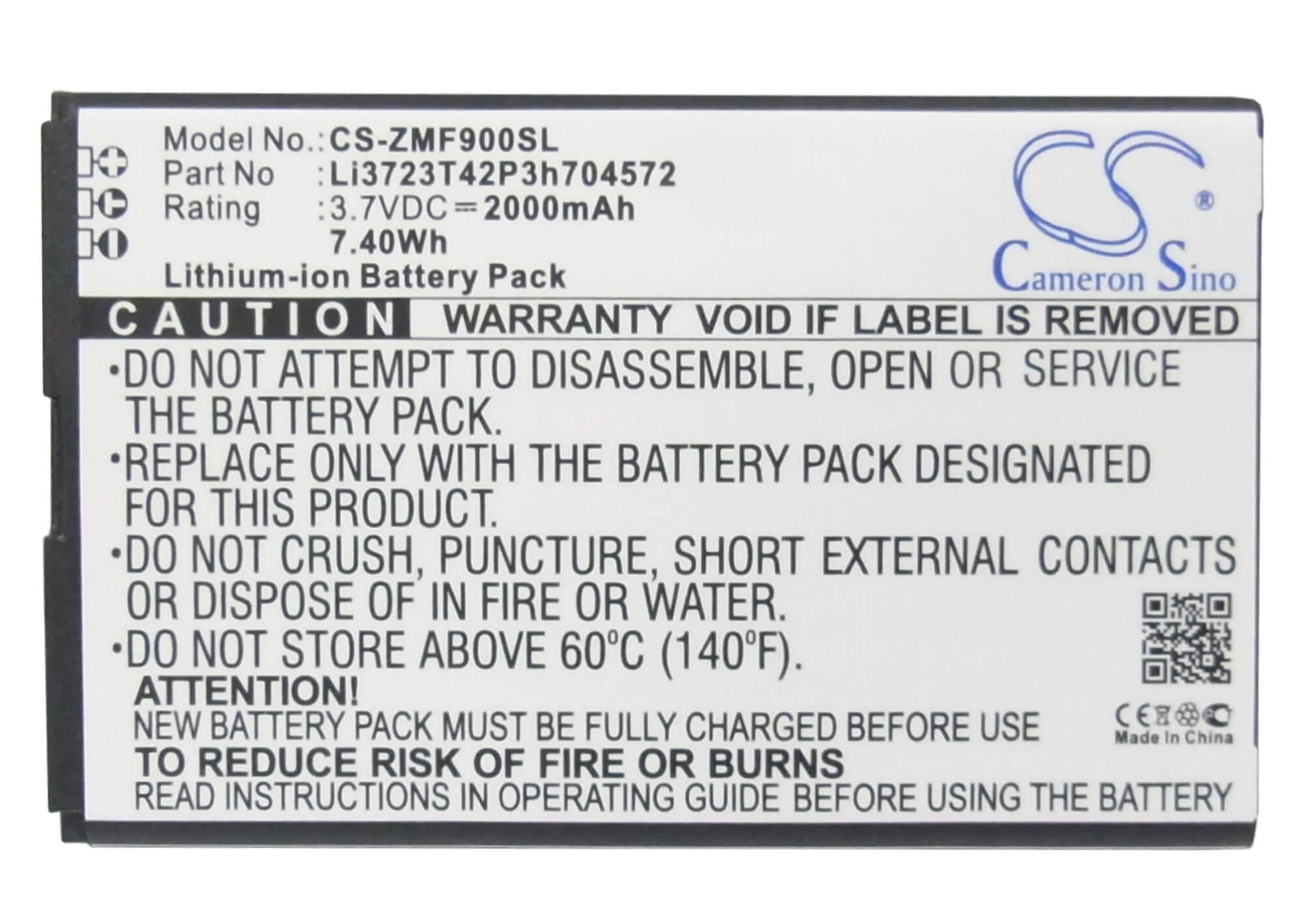 3.7V, 2000mAh, Li-ion Battery fits Zte, Falcon Z-917, Falcon Z-917 4g Lte, 7.4Wh