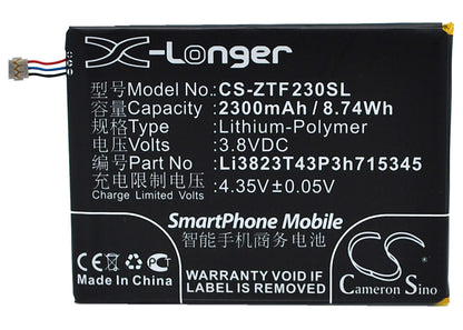 Hotspot 3.8V, 2300mAh, Li-Polymer Battery fits Zte, Grand S Flex, Mf910, 8.74Wh
