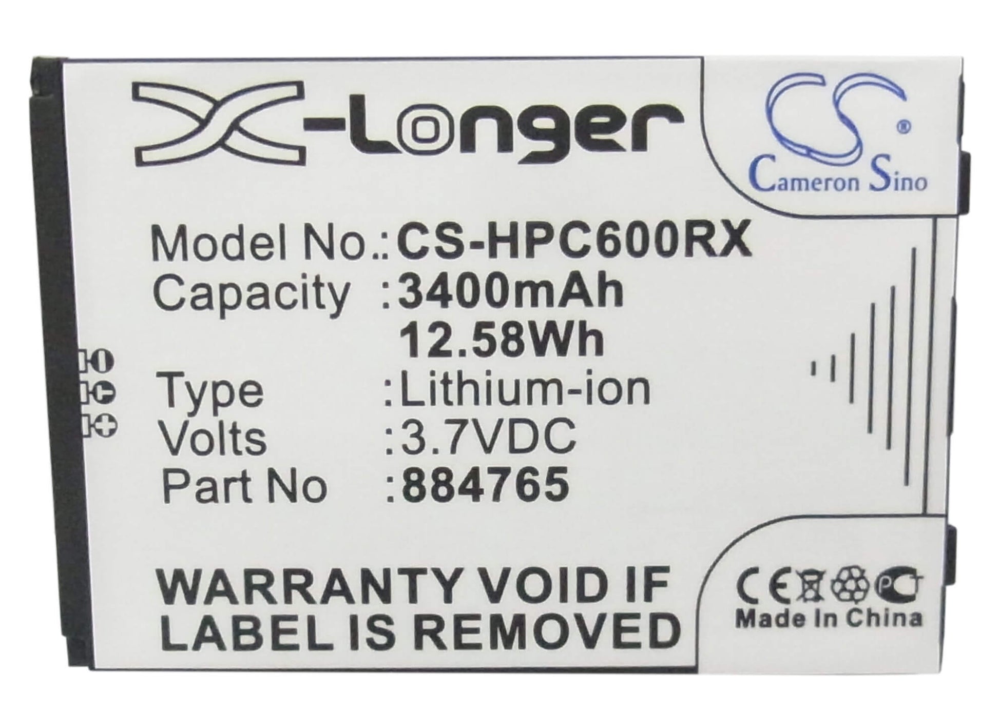 3.7V, 3400mAh, Li-ion Battery fits Clear, Imw-c600w, Imw-c610w, 12.58Wh