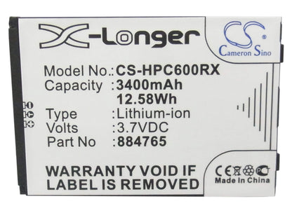 3.7V, 3400mAh, Li-ion Battery fits Clear, Imw-c600w, Imw-c610w, 12.58Wh