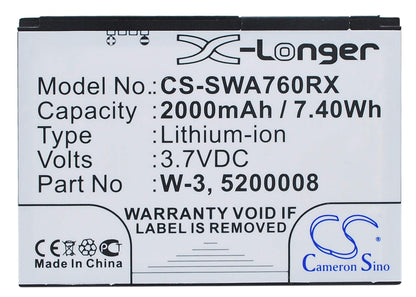 3.7V, 2000mAh, Li-ion Battery fits Sierra Wireless, Aircard 760, Aircard 760s, 7.4Wh