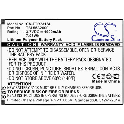 3.7V, 1900mAh, Li-Polymer Battery fits Tp-link, M7310, M7350 Ver 4.0, 7.03Wh
