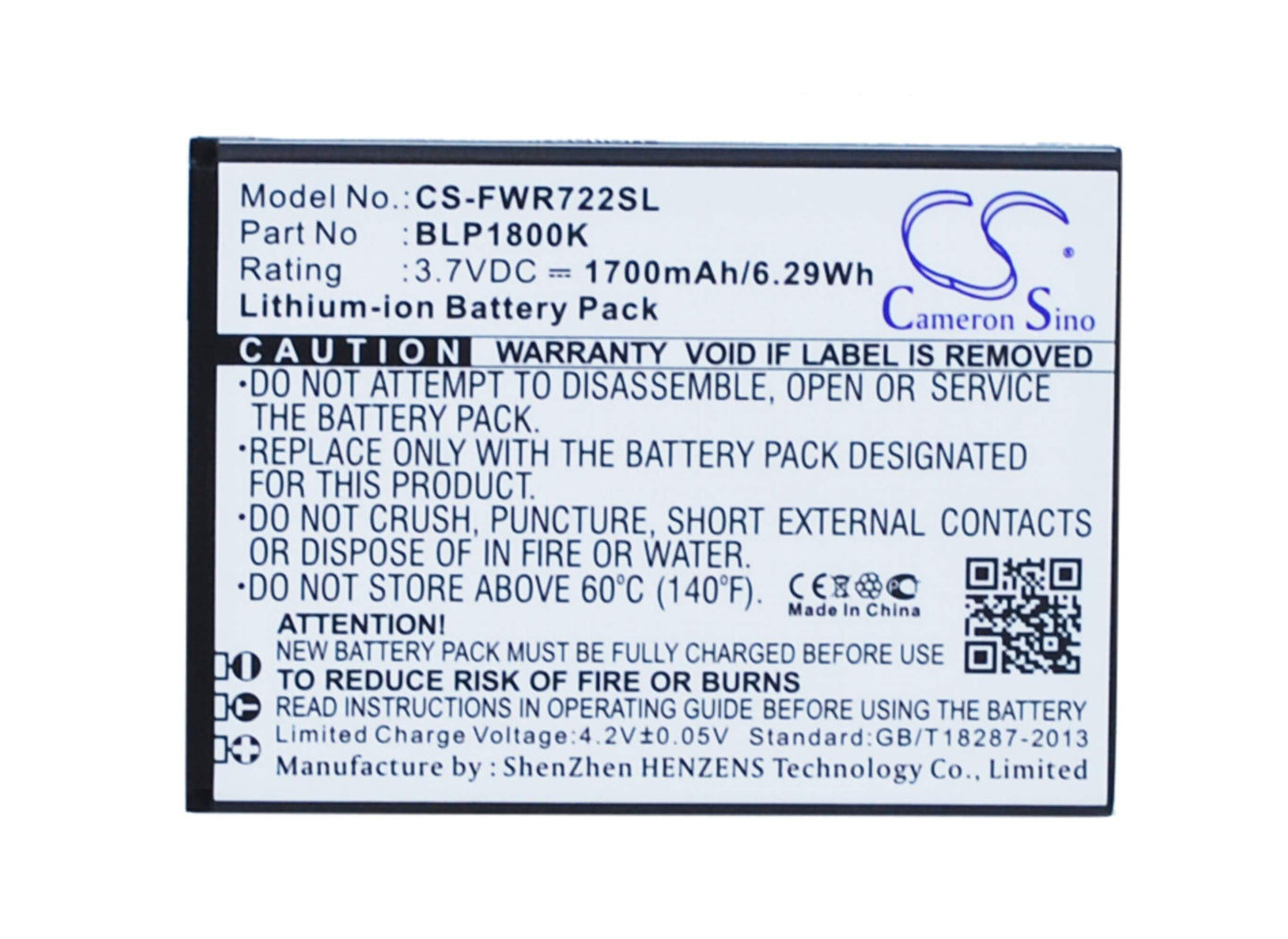 3.7V, 1700mAh, Li-ion Battery fits Franklin Wireless, R722, R774, 6.29Wh