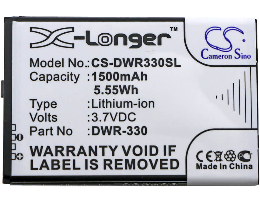3.7V, 1500mAh, Li-ion Battery fits D-link, Dwr-330, 5.55Wh