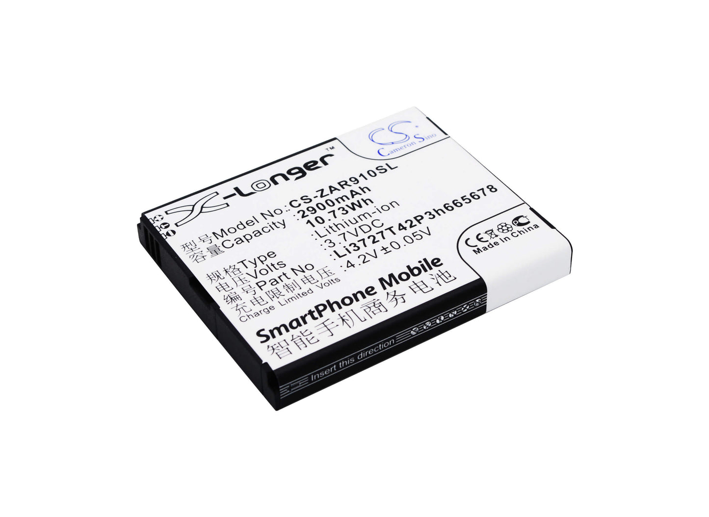 3.7V, 2900mAh, Li-ion Battery fits Zte, Ar910, Ar910-a, 10.73Wh