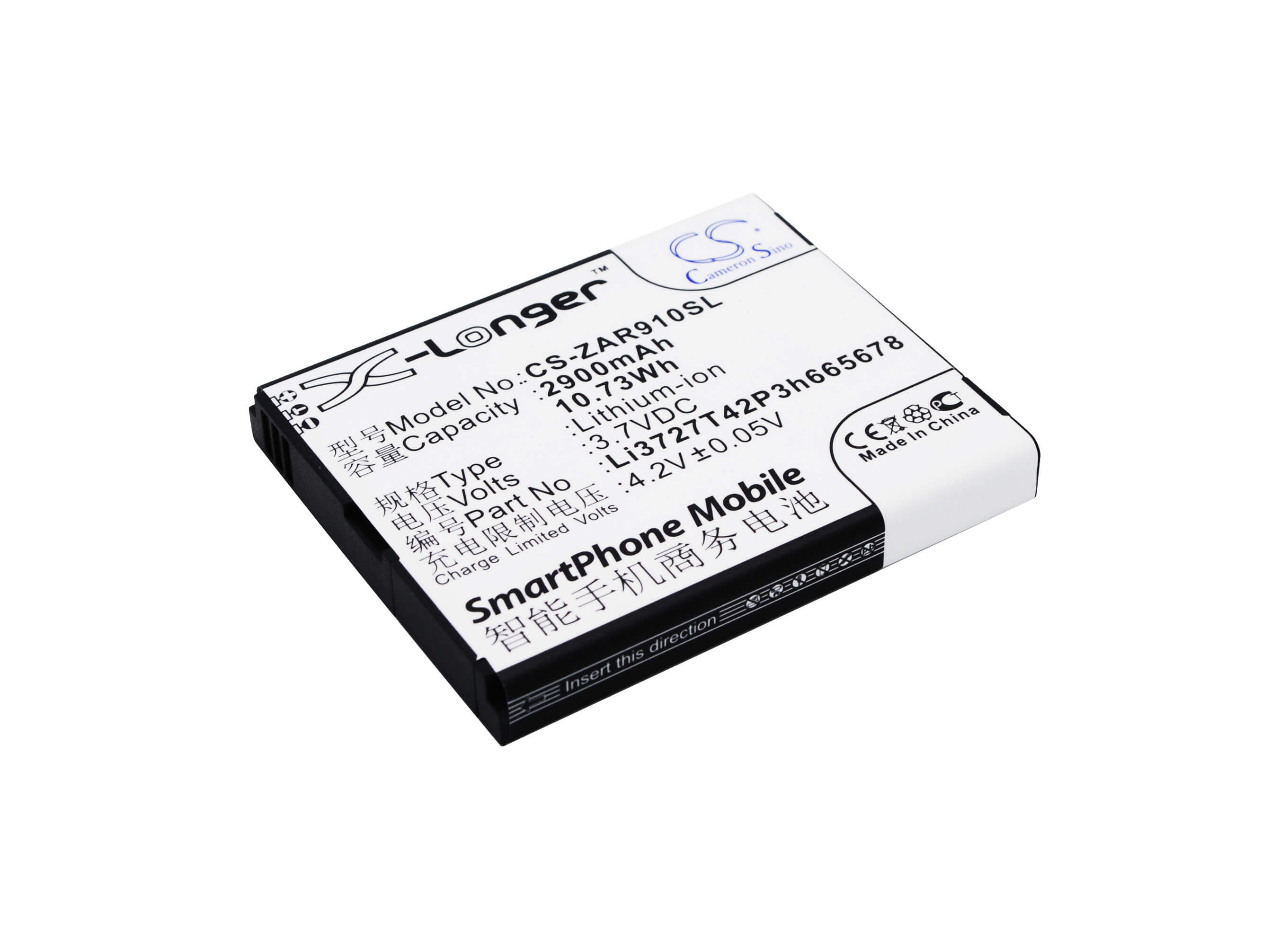 3.7V, 2900mAh, Li-ion Battery fits Zte, Ar910, Ar910-a, 10.73Wh