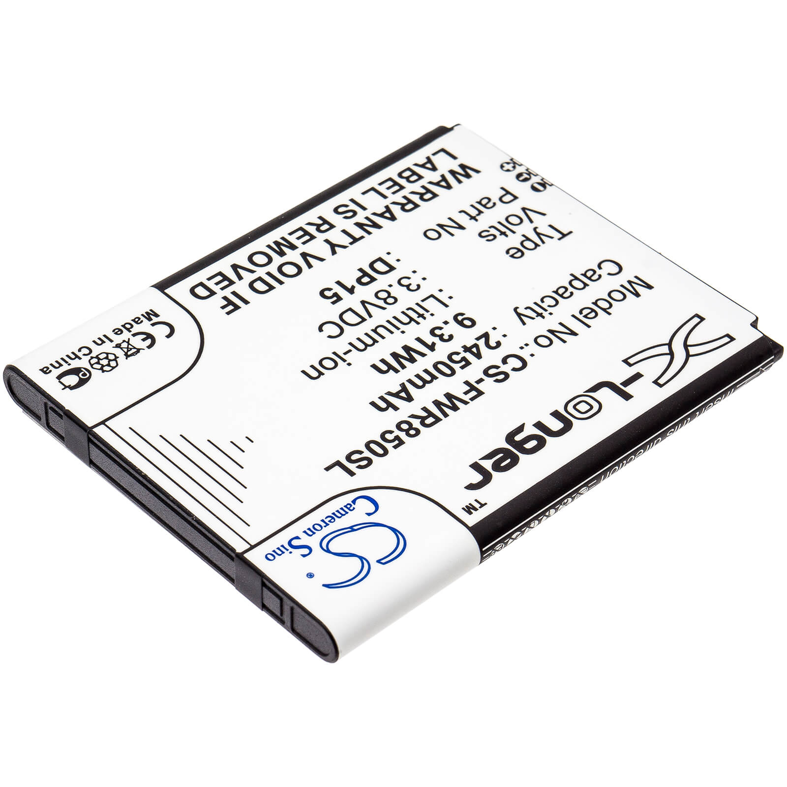 3.8V, 2450mAh, Li-ion Battery fits T-mobile, Dp15, R717, 9.31Wh