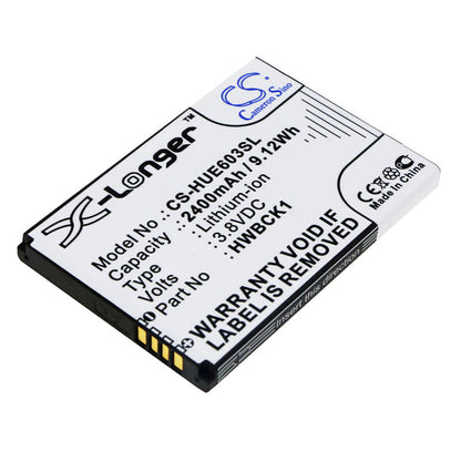 3.8V, 2400mAh, Li-ion Battery fits Huawei, 601hw, 603hw, 9.12Wh