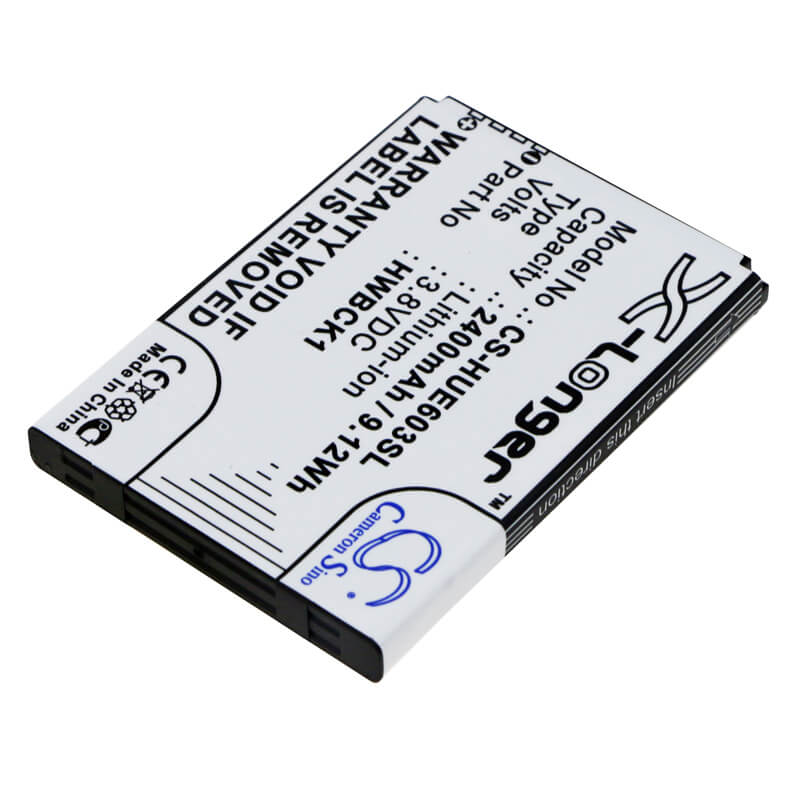 3.8V, 2400mAh, Li-ion Battery fits Huawei, 601hw, 603hw, 9.12Wh