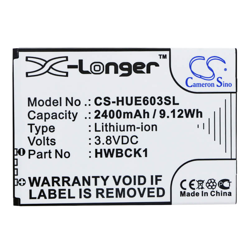 3.8V, 2400mAh, Li-ion Battery fits Huawei, 601hw, 603hw, 9.12Wh