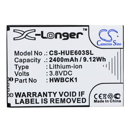 3.8V, 2400mAh, Li-ion Battery fits Huawei, 601hw, 603hw, 9.12Wh