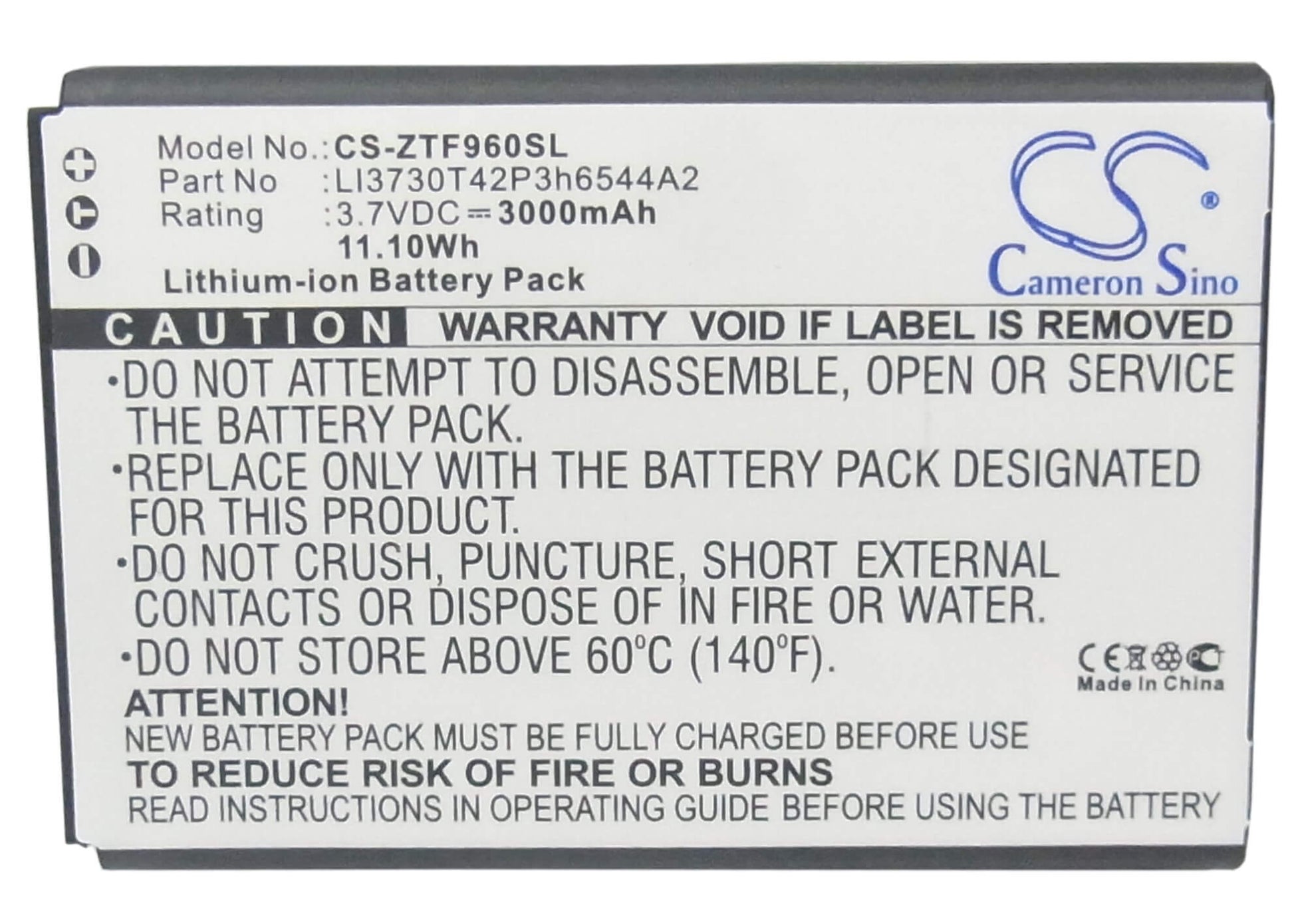 3.7V, 3000mAh, Li-ion Battery fits Zte, Mf279, Mf286, 11.1Wh