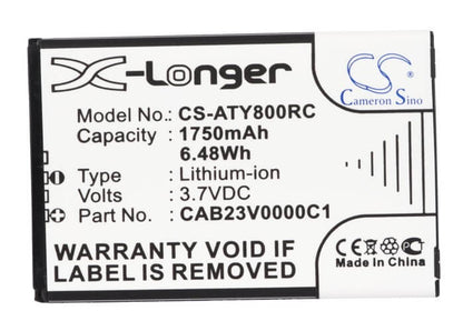 3.7V, 1750mAh, Li-ion Battery fits Alcatel, One Touch Link Y580, One Touch Link Y800, 6.475Wh