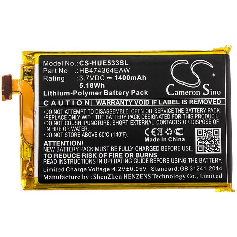 3.7V, 1400mAh, Li-Polymer Battery fits Huawei, E5338, E5338-bk, 5.18Wh
