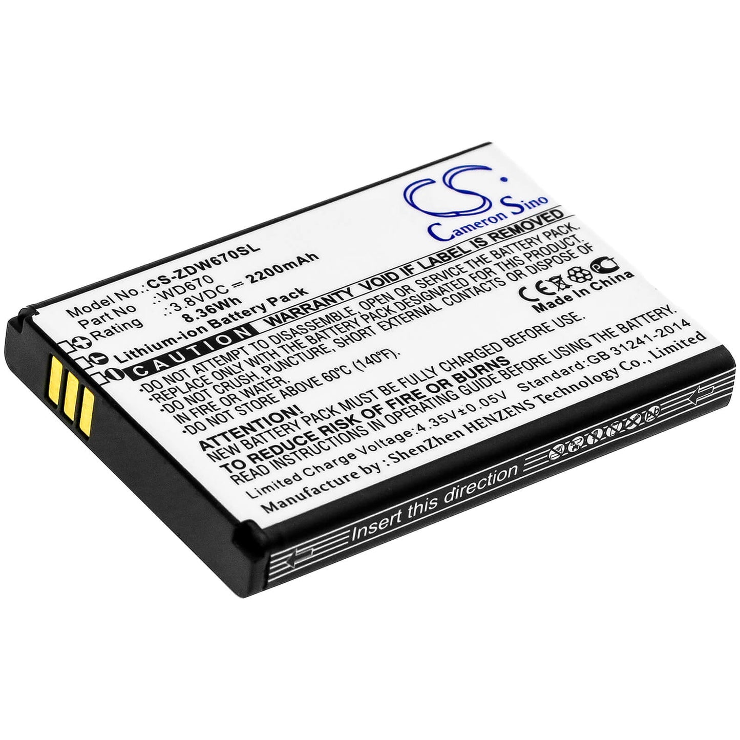 3.8V, 2200mAh, Li-ion Battery fits Haier, Dc002, Dc003, 8.36Wh