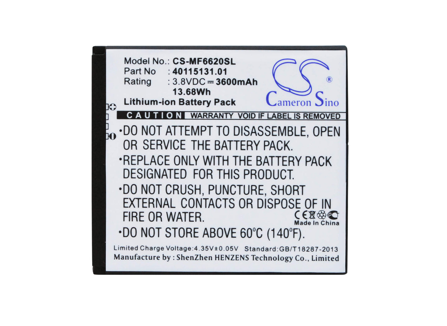 3.8V, 3600mAh, Li-ion Battery fits Novatel Wireless, Jetpack Mifi 6620l, Mifi 6620l, 13.68Wh