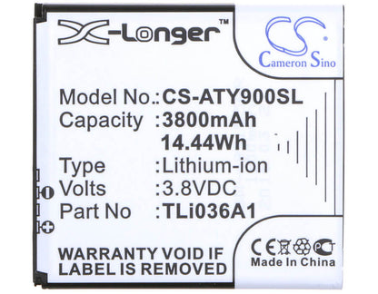 3.8V, 3800mAh, Li-ion Battery fits Alcatel, One Touch Link 4g+, One Touch Link 4g+ Lte, 14.44Wh
