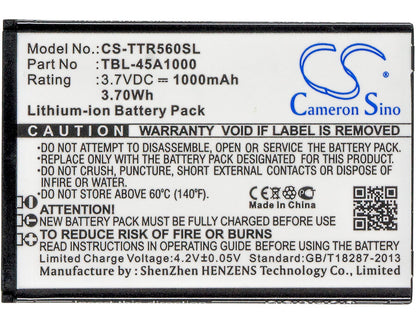 3.7V, 1000mAh, Li-ion Battery fits Tp-link, 5600, Tl-5600, 3.7Wh