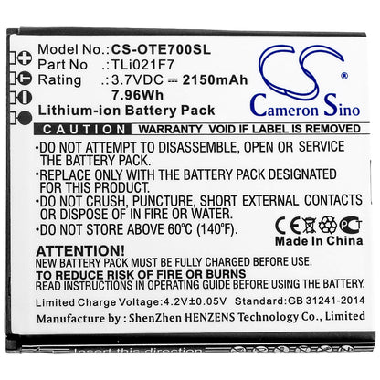 3.7V, 2150mAh, Li-ion Battery fits Alcatel, Ee70, Ee70vb, 7.955Wh