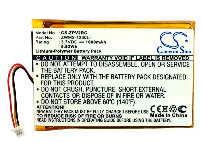 3.7V, 1600mAh, Li-Polymer Battery fits Zipit, Wireless Messenger Z2, Wireless Messenger Z2a, 5.92Wh