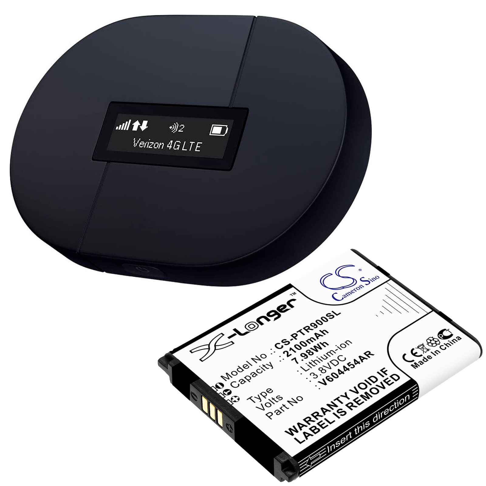 3.8V, 2100mAh, Li-ion Battery fits Verizon, Ellipsis Jetpack, Mhs900l, 7.98Wh