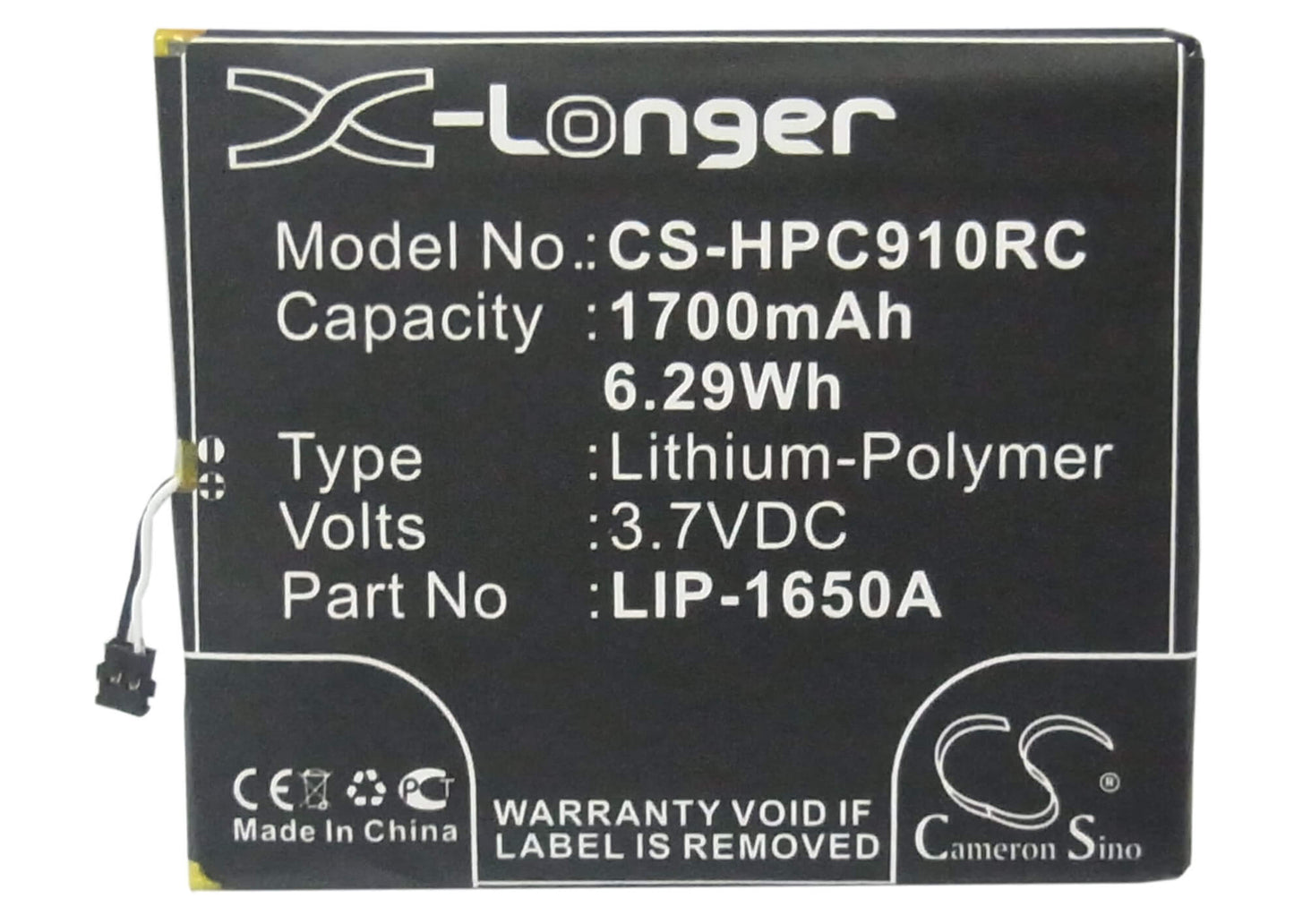 3.7V, 1700mAh, Li-Polymer Battery fits Clear, Ifm-910cw, Ifm-930cw, 6.29Wh