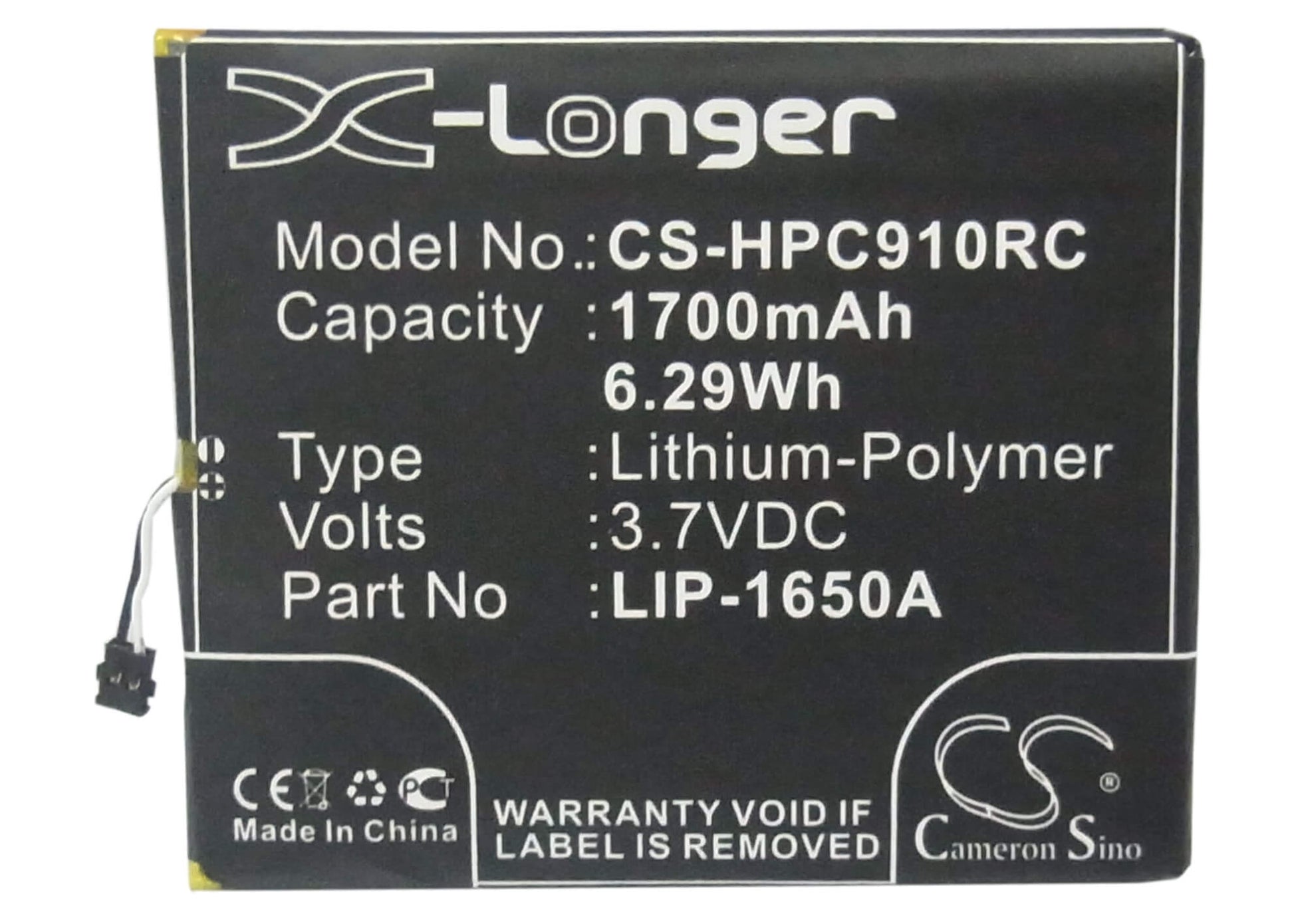3.7V, 1700mAh, Li-Polymer Battery fits Clear, Ifm-910cw, Ifm-930cw, 6.29Wh