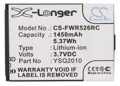 3.7V, 1450mAh, Li-ion Battery fits Franklin Wireless, R526, R526a, 5.365Wh