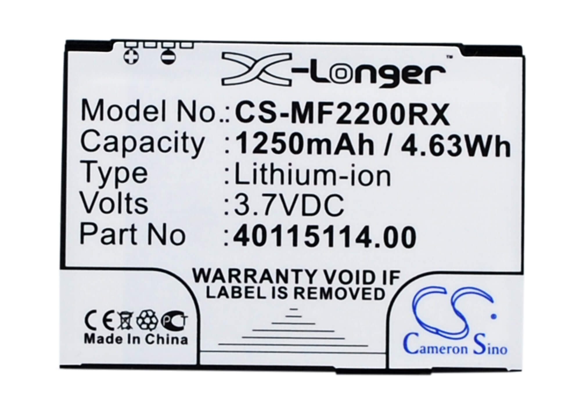 3.7V, 1250mAh, Li-ion Battery fits Novatel Wireless, Mifi2200, 4.625Wh