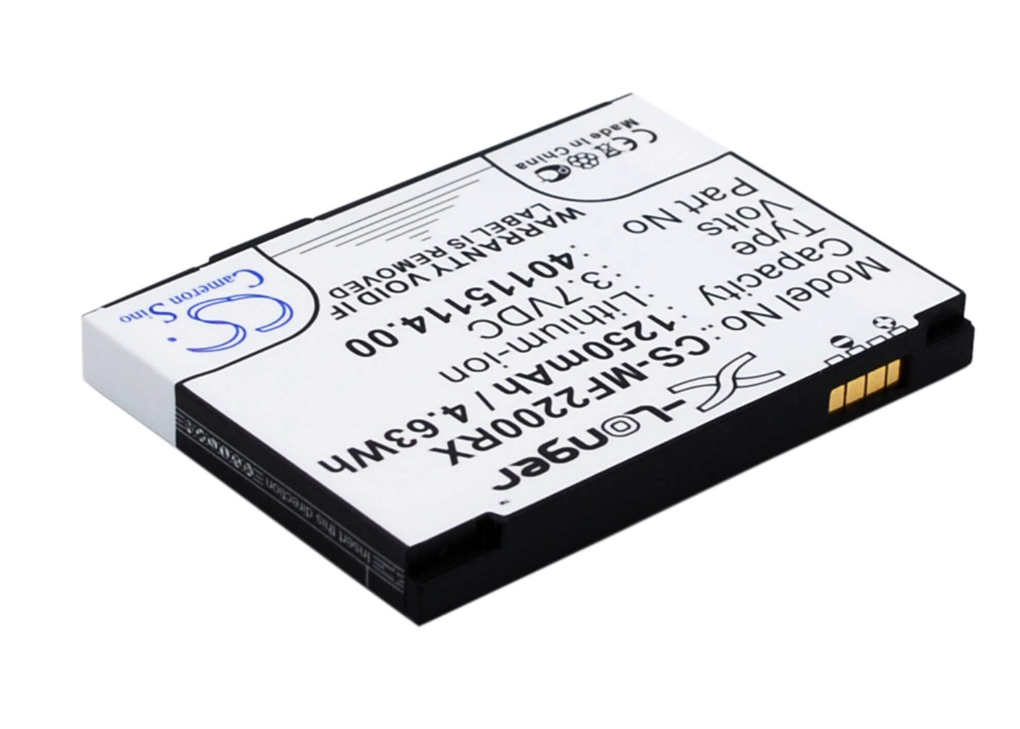 3.7V, 1250mAh, Li-ion Battery fits Novatel Wireless, Mifi2200, 4.625Wh