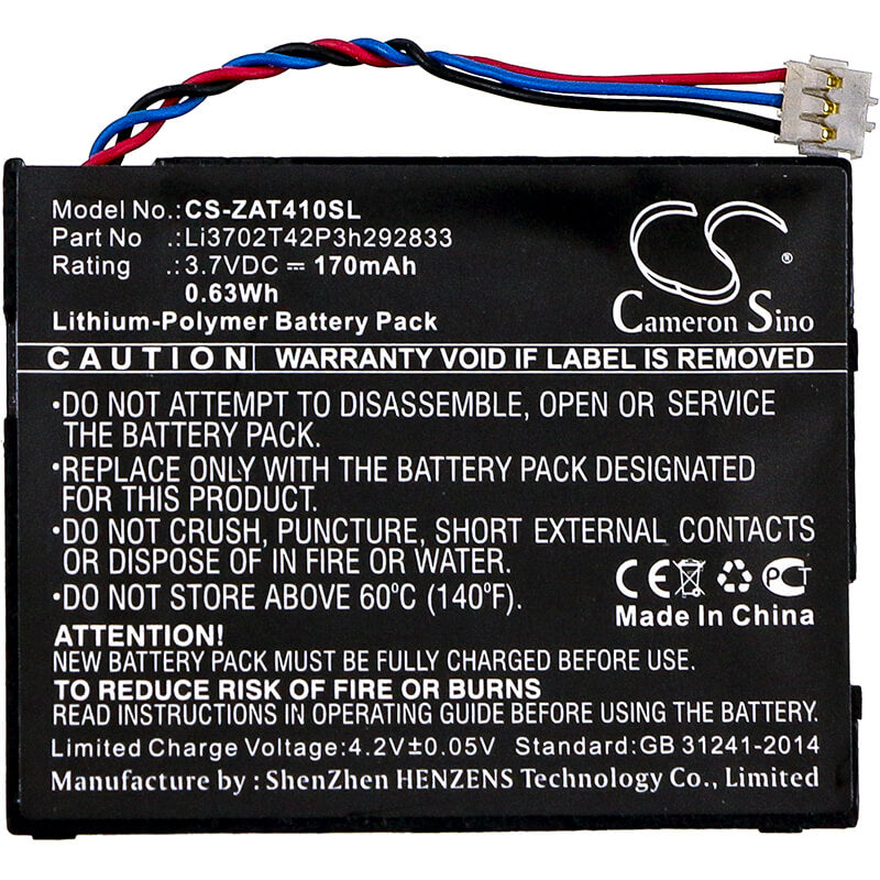 3.7V, 170mAh, Li-Polymer Battery fits Zte, 2ahr8-at41, At41, 0.629Wh