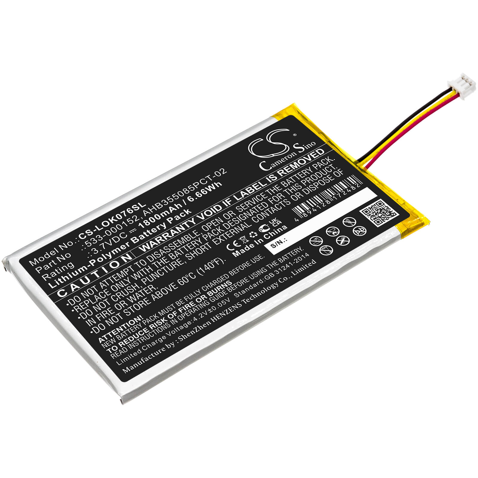 3.7V, 1800mAh, Li-Polymer Battery fits Logitech, G913, G913 Tkl, 6.66Wh