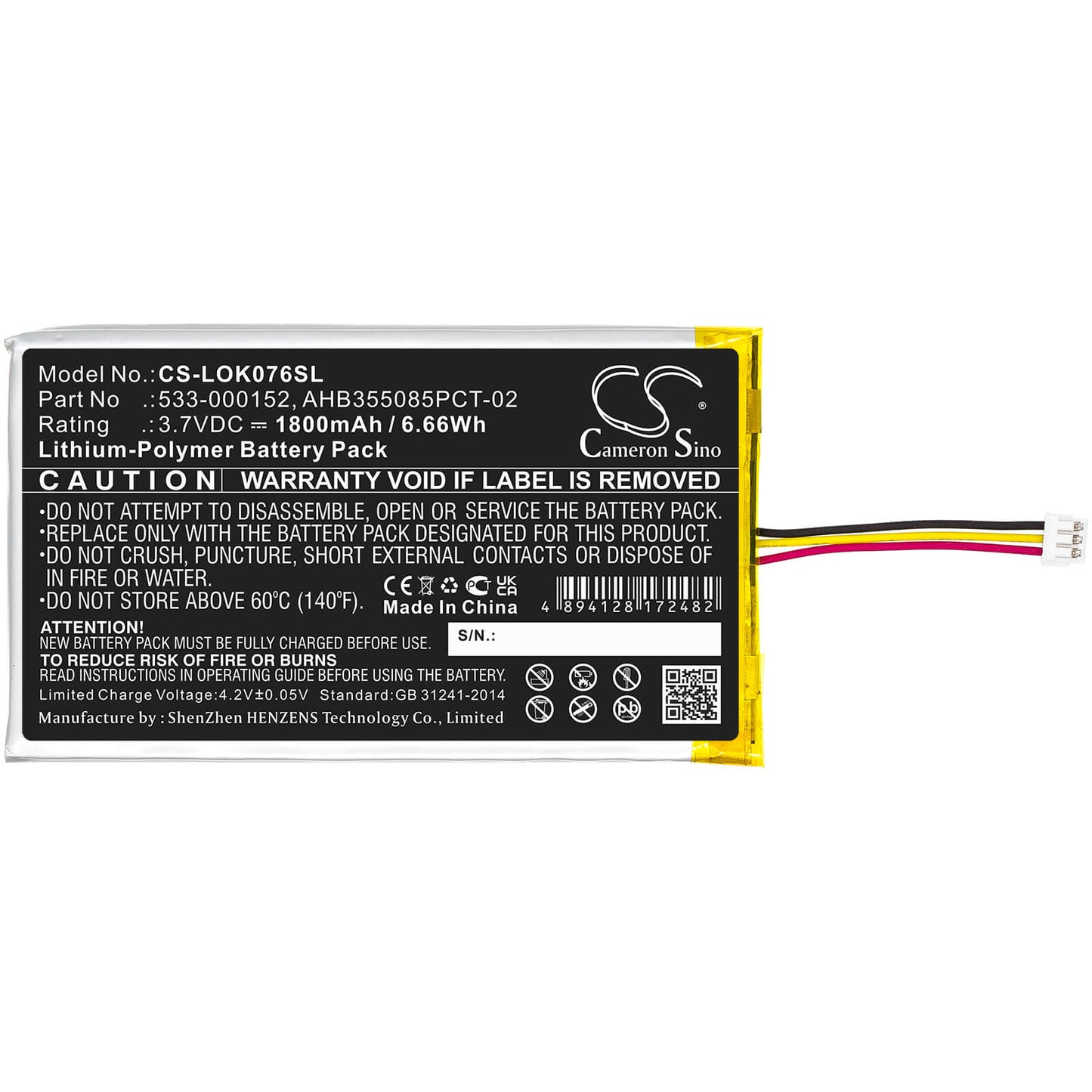 3.7V, 1800mAh, Li-Polymer Battery fits Logitech, G913, G913 Tkl, 6.66Wh