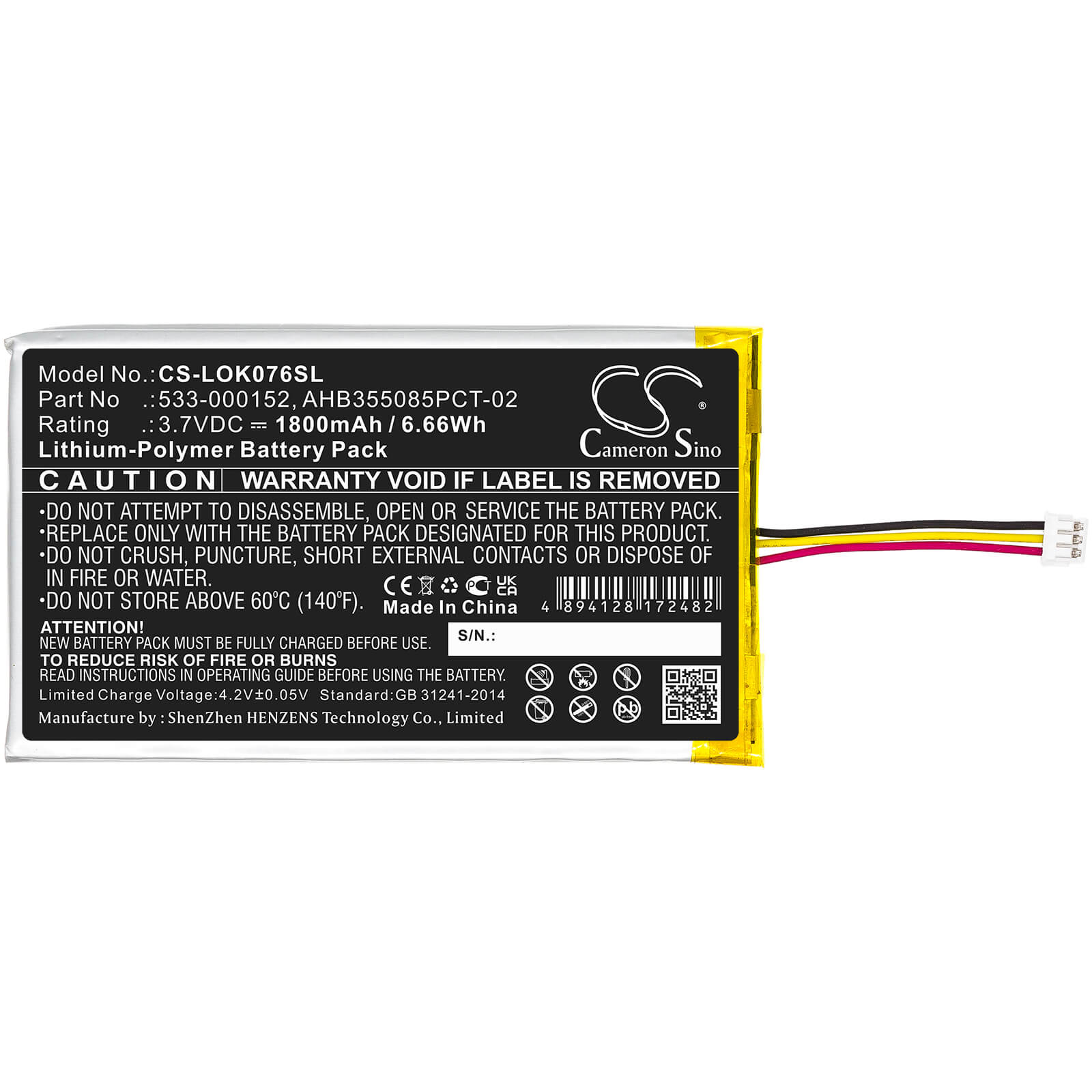 3.7V, 1800mAh, Li-Polymer Battery fits Logitech, G913, G913 Tkl, 6.66Wh