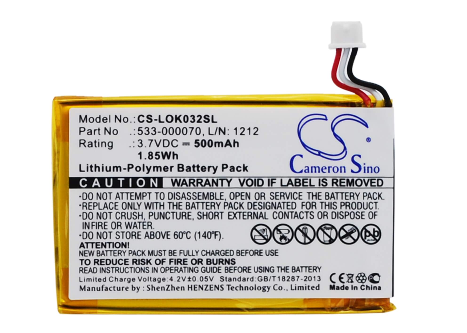 3.7V, 500mAh, Li-Polymer Battery fits Logitech, Ultratin Keyboard Cover, Y-r0032, 1.85Wh