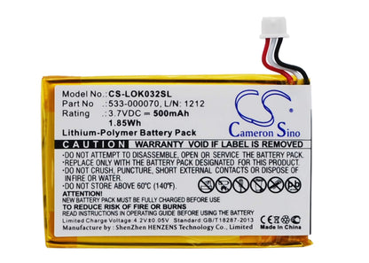 3.7V, 500mAh, Li-Polymer Battery fits Logitech, Ultratin Keyboard Cover, Y-r0032, 1.85Wh