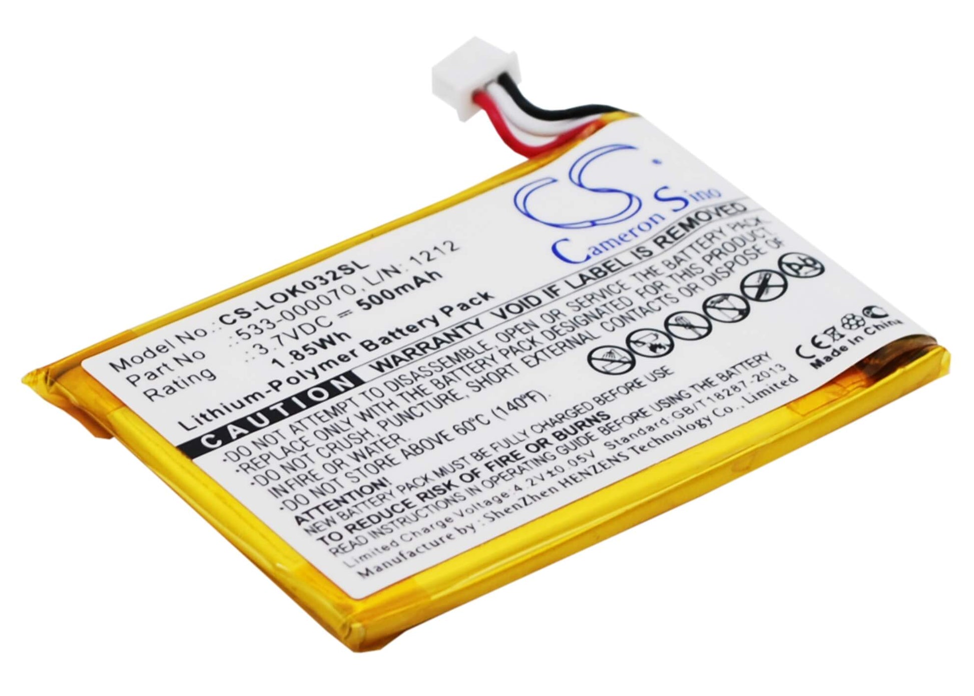 3.7V, 500mAh, Li-Polymer Battery fits Logitech, Ultratin Keyboard Cover, Y-r0032, 1.85Wh