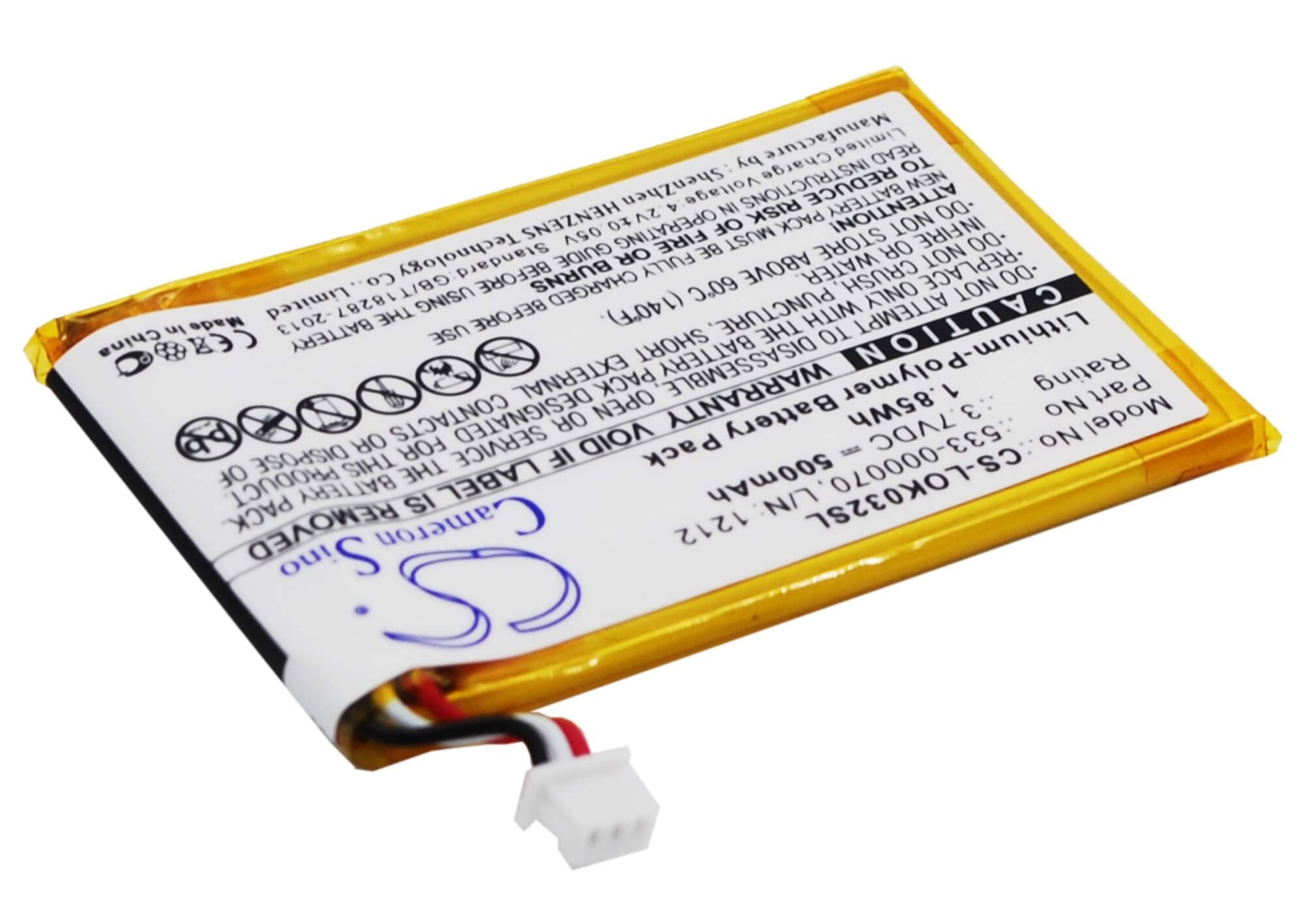3.7V, 500mAh, Li-Polymer Battery fits Logitech, Ultratin Keyboard Cover, Y-r0032, 1.85Wh