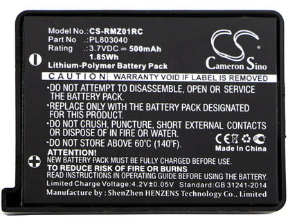 3.7V, 500mAh, Li-Polymer Battery fits Razer, Rz01-0133, Rz84-01330100, 1.85Wh