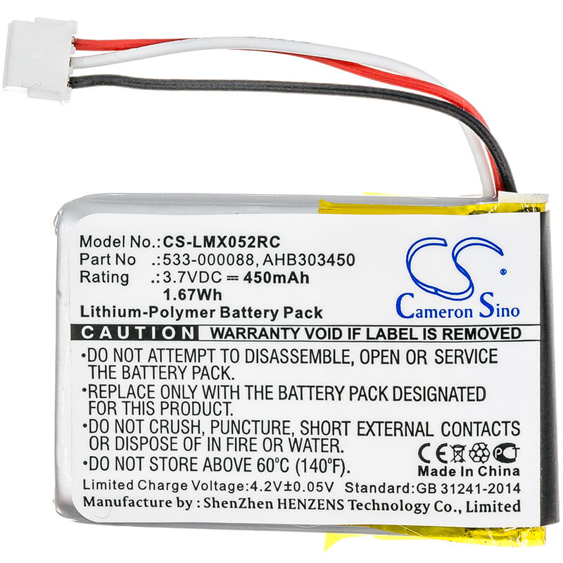 3.7V, 450mAh, Li-Polymer Battery fits Logitech, 910-004362, 910-004374, 1.665Wh