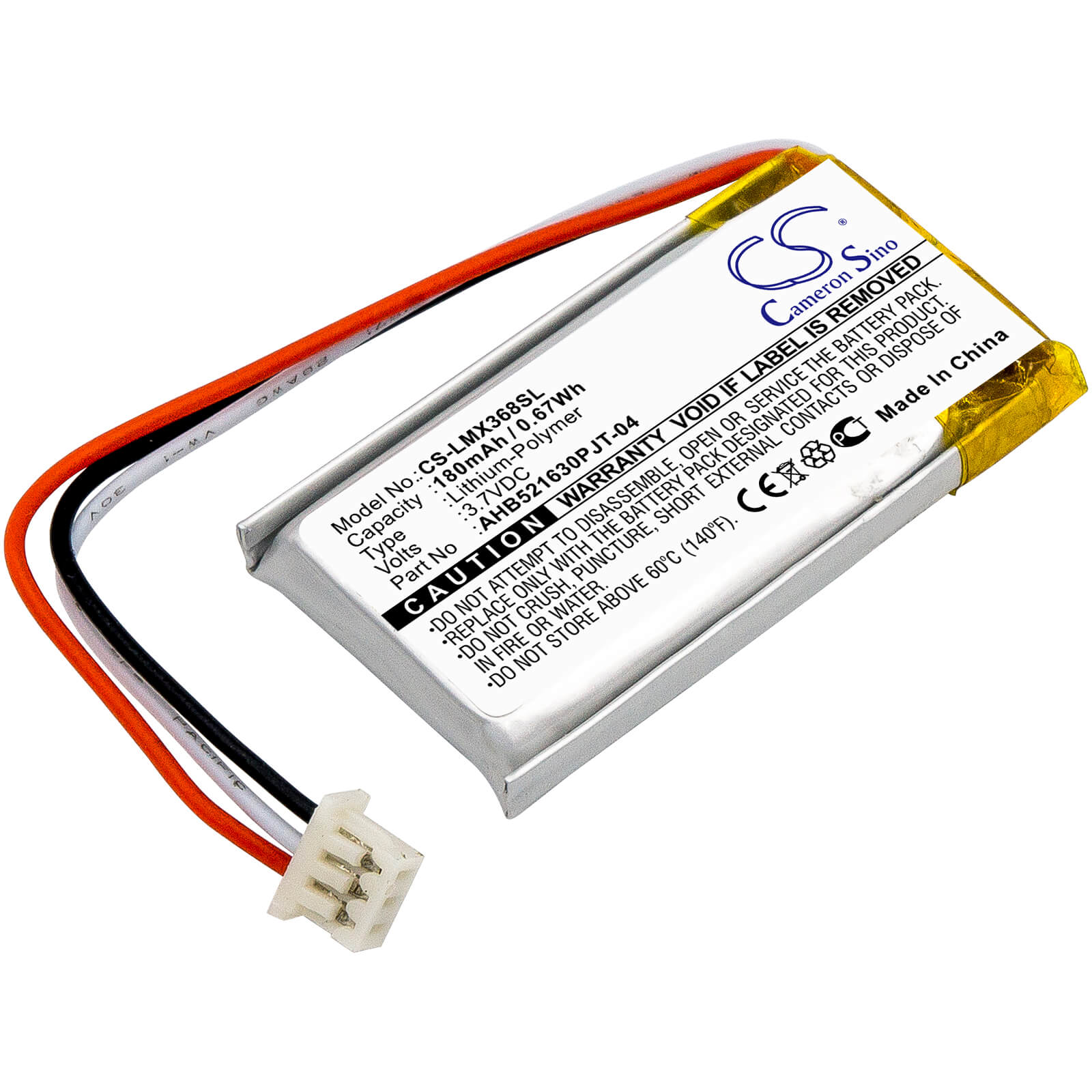 3.7V, 180mAh, Li-Polymer Battery fits Logitech, 810-006368, M-r0074, 0.666Wh