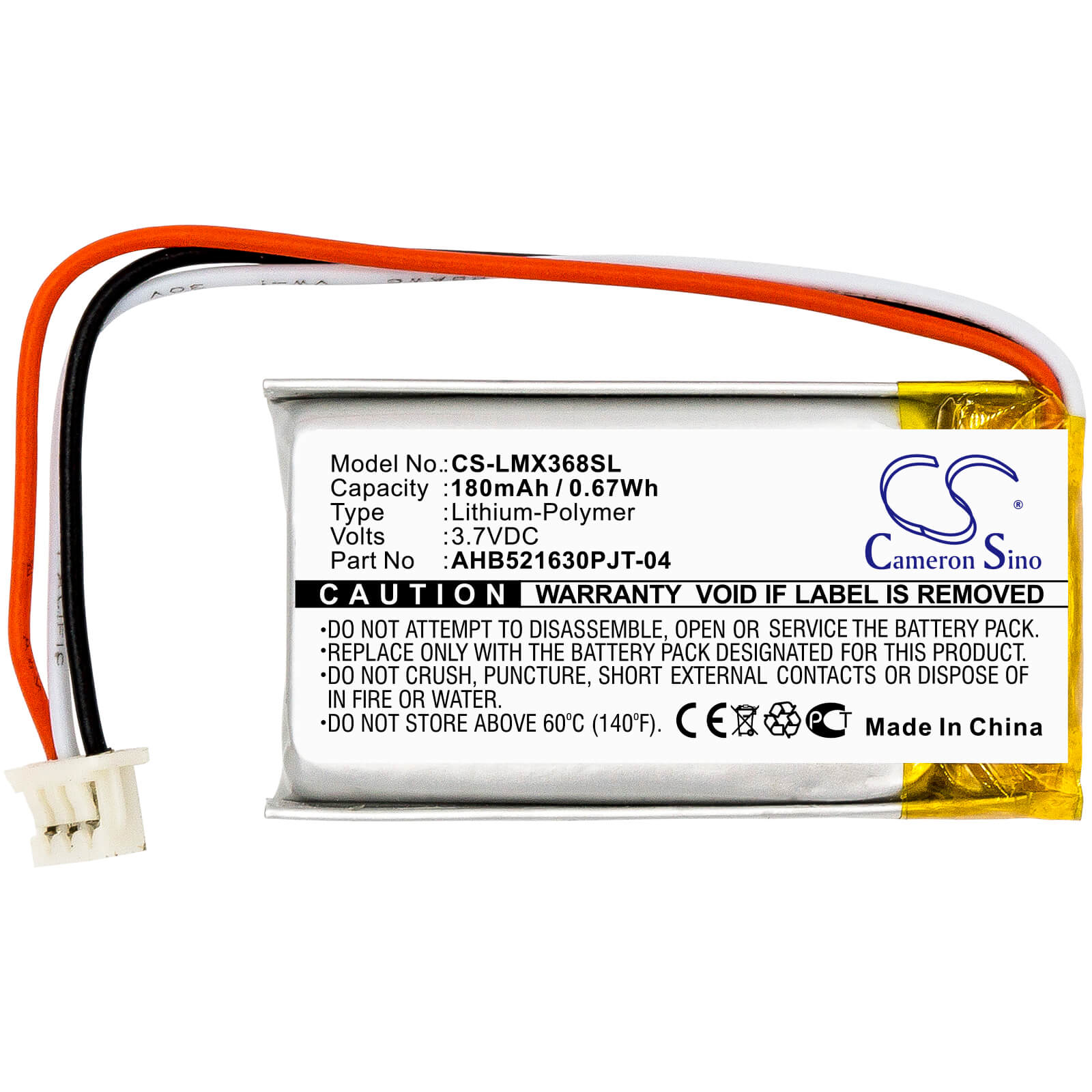 3.7V, 180mAh, Li-Polymer Battery fits Logitech, 810-006368, M-r0074, 0.666Wh