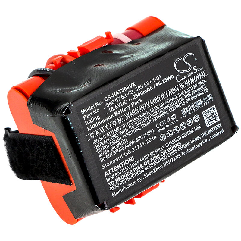 18.5V, 2500mAh, Li-ion Battery fits Gardena, Mcculloch Rob R600, R40, 46.25Wh