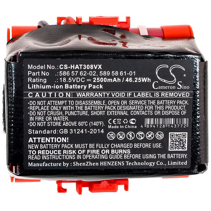 18.5V, 2500mAh, Li-ion Battery fits Gardena, Mcculloch Rob R600, R40, 46.25Wh
