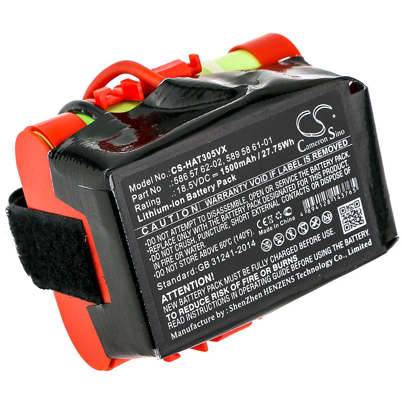 18.5V, 1500mAh, Li-ion Battery fits Gardena, Mcculloch Rob R600, R40, 27.75Wh