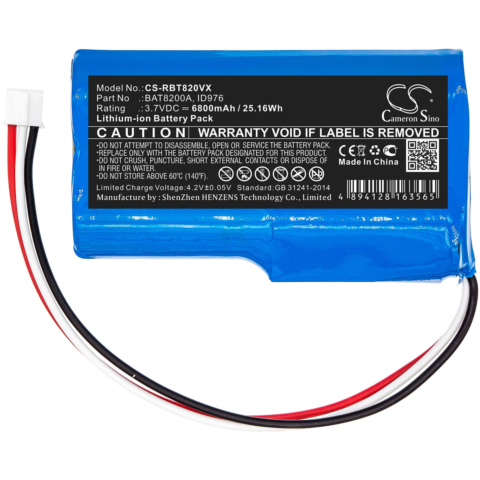 3.7V, 6800mAh, Li-ion Battery fits Robomow, Robozone Switch 2019, 25.16Wh